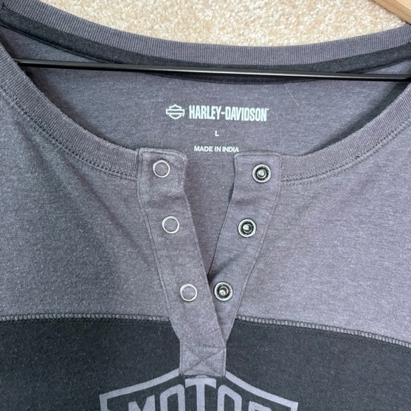 HARLEY-DAVIDSON Henley Shirt Women's Large Black Logo Long Sleeve Biker Moto - Picture 3 of 5